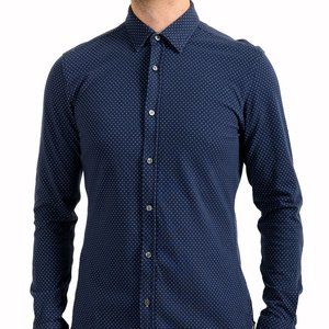 Hugo Boss Men's "Ronni_53" Slim Fit Polka Dot Print Long Sleeve Casual Shirt